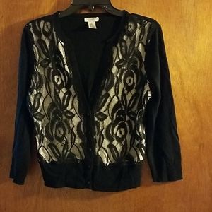 Cach'e lace front black and white cardigan